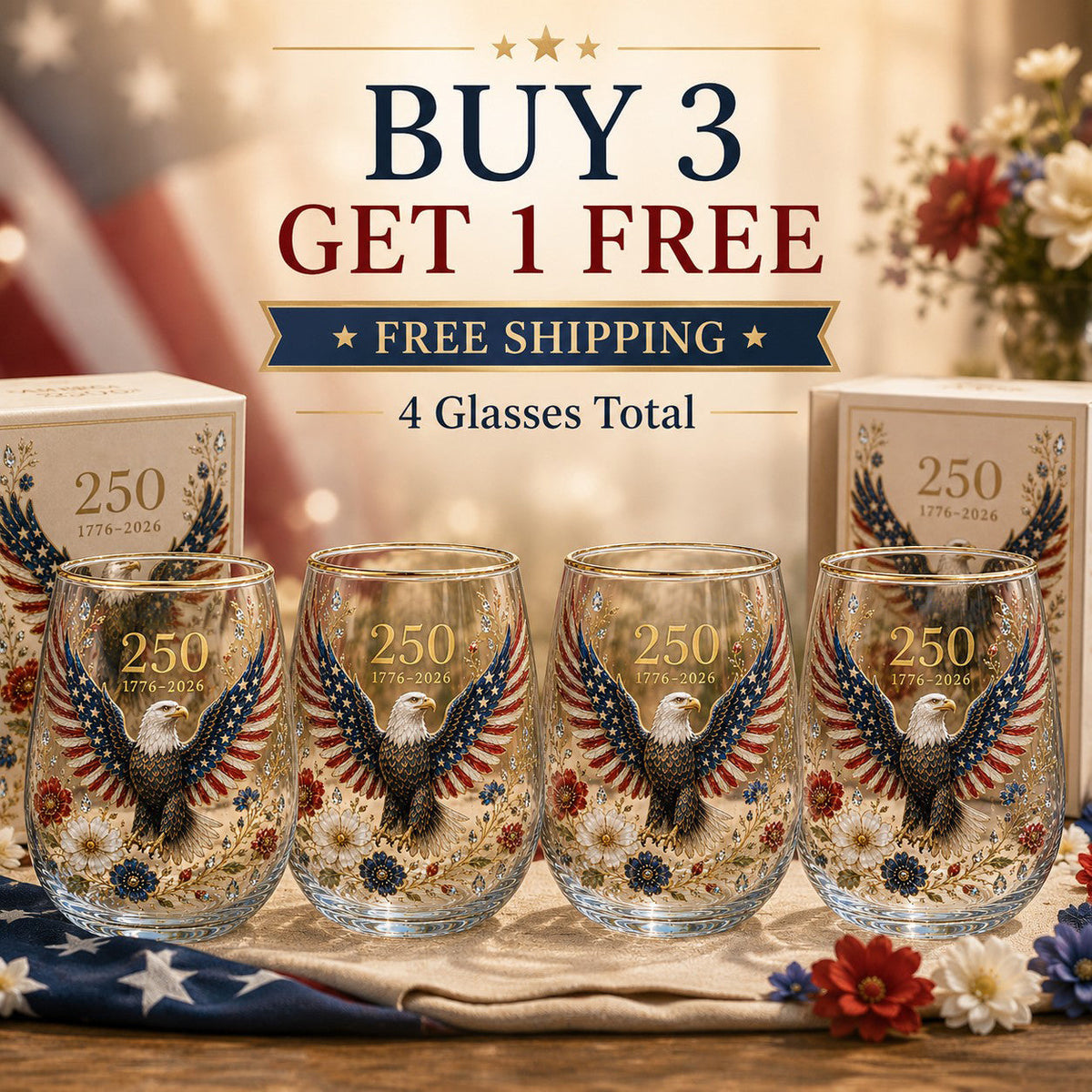 🦅America 250 Eagle Glass Tumbler