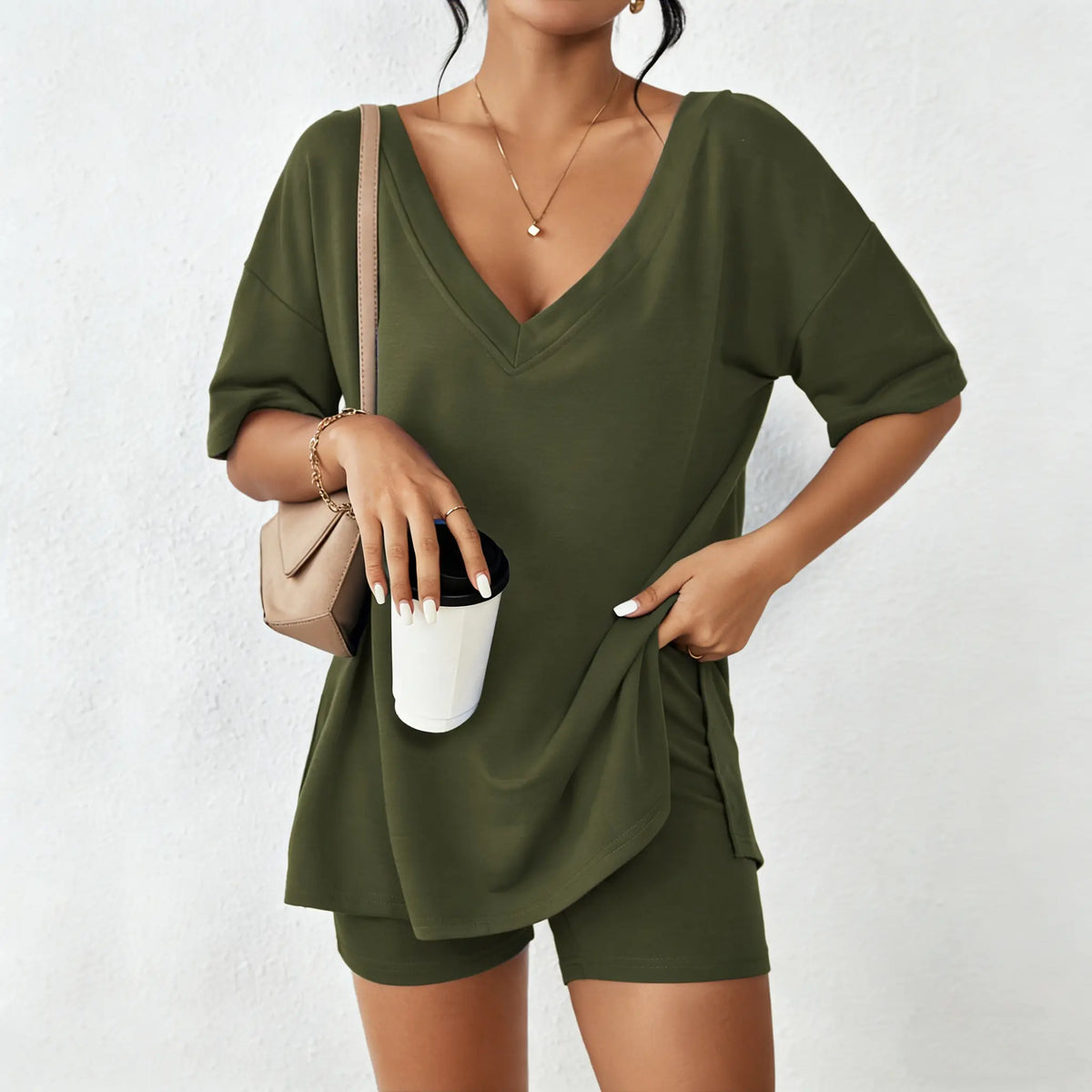 ☀️ V-Neck Two-Piece Oversized Loungewear Set