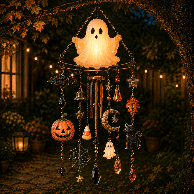 👻 Glow-in-the-Dark Ghost Halloween Wind Chime