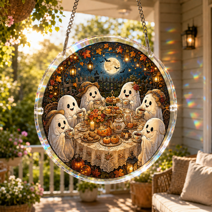 👻Halloween Acrylic Jigsaw Puzzle Suncatcher - Gothic Haunted House & Moon