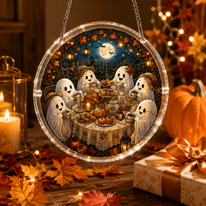 👻Halloween Acrylic Jigsaw Puzzle Suncatcher - Gothic Haunted House & Moon