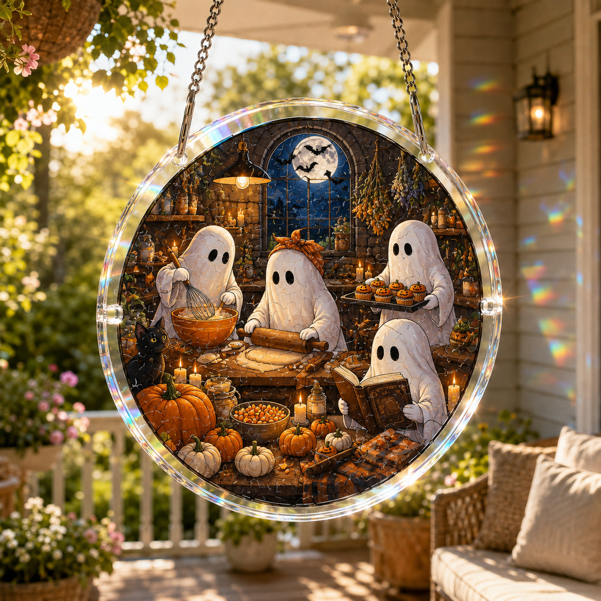 👻Halloween Acrylic Jigsaw Puzzle Suncatcher - Gothic Haunted House & Moon
