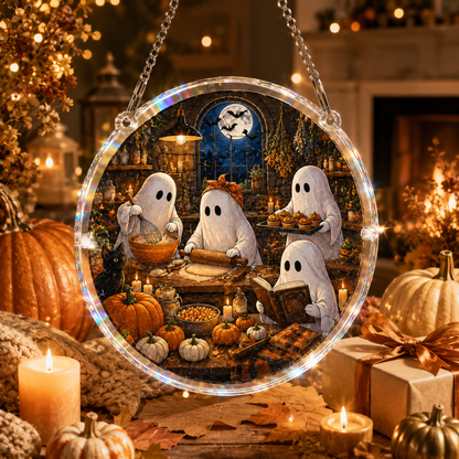 👻Halloween Acrylic Jigsaw Puzzle Suncatcher - Gothic Haunted House & Moon