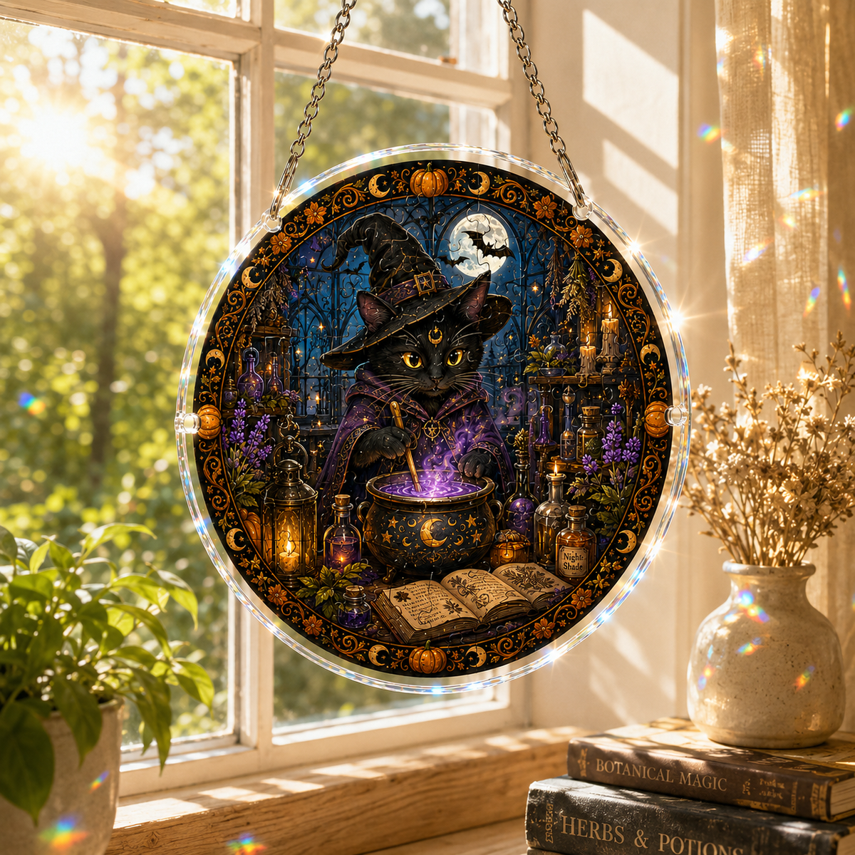 👻Halloween Acrylic Jigsaw Puzzle Suncatcher - Gothic Haunted House & Moon