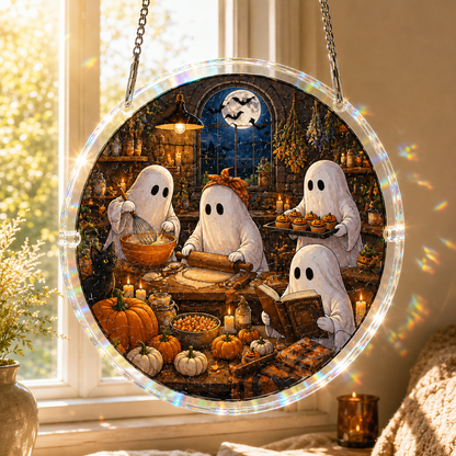 👻Halloween Acrylic Jigsaw Puzzle Suncatcher - Gothic Haunted House & Moon