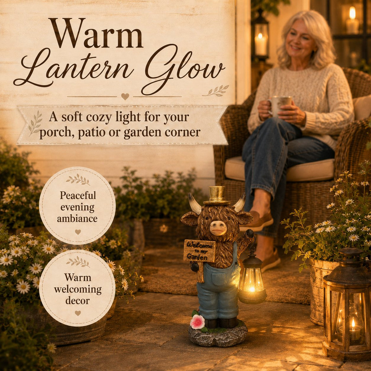 🐂🐂Handcrafted Highland Cow Solar Garden Lantern Statue