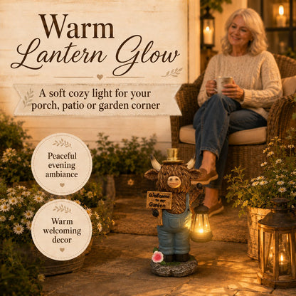 🐂🐂Handcrafted Highland Cow Solar Garden Lantern Statue