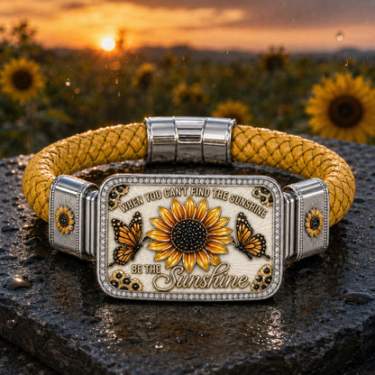 🌻🌻Sunflower & Butterfly “Be the Sunshine” Inspirational Braided Bracelet – Yellow Floral Statement Jewelry