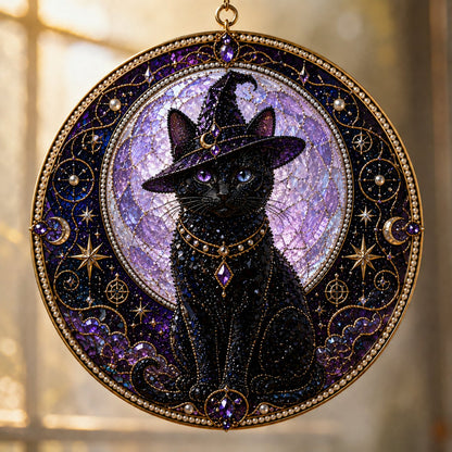 🌙🌙🐈‍⬛ LAST DAY 49% OFF – ✨ Premium 3D Pearl Celestial Black Cat Window Hanging Kit | Luxury Flocked Canvas with Scratch-Resistant Non-Fading Pearl Beads DIY Handmade Moonlight Suncatcher Decor 🔮💎