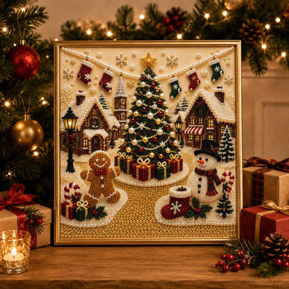 🎄🎄🎅 Premium 3D Pearl Christmas Wall Art Kit | Luxury Flocked Canvas with Scratch-Resistant Non-Fading Pearl Beads DIY Holiday Decor ⛄️❄️