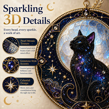 🌙🌙🐈‍⬛ LAST DAY 49% OFF – ✨ Premium 3D Pearl Celestial Black Cat Window Hanging Kit | Luxury Flocked Canvas with Scratch-Resistant Non-Fading Pearl Beads DIY Handmade Moonlight Suncatcher Decor 🔮💎