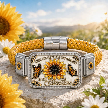 🌻🌻Sunflower & Butterfly “Be the Sunshine” Inspirational Braided Bracelet – Yellow Floral Statement Jewelry
