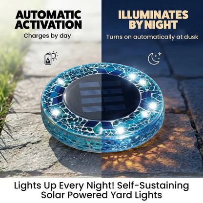 Solar Disk Lights – Handcrafted Mosaic Outdoor LED Waterproof In-Ground & Tabletop Wireless Lighting