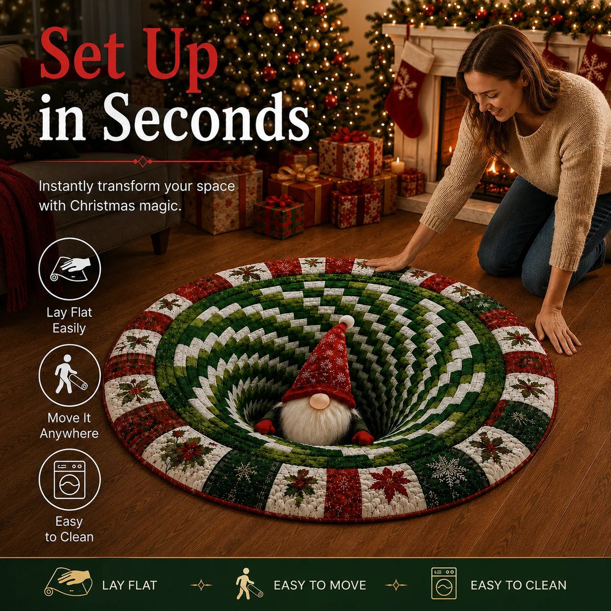 🎄3D Optical Illusion Vortex Quilted Round Christmas Rug