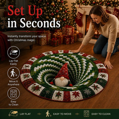 🎄3D Optical Illusion Vortex Quilted Round Christmas Rug