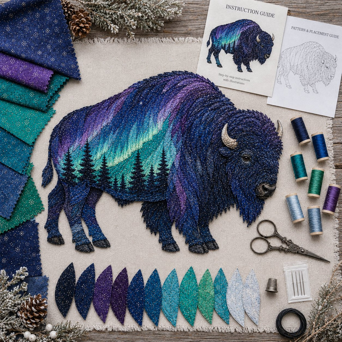 ⏳🌌Last Day 50% OFF - 🐺Northern Lights Wildlife DIY Patchwork Kit