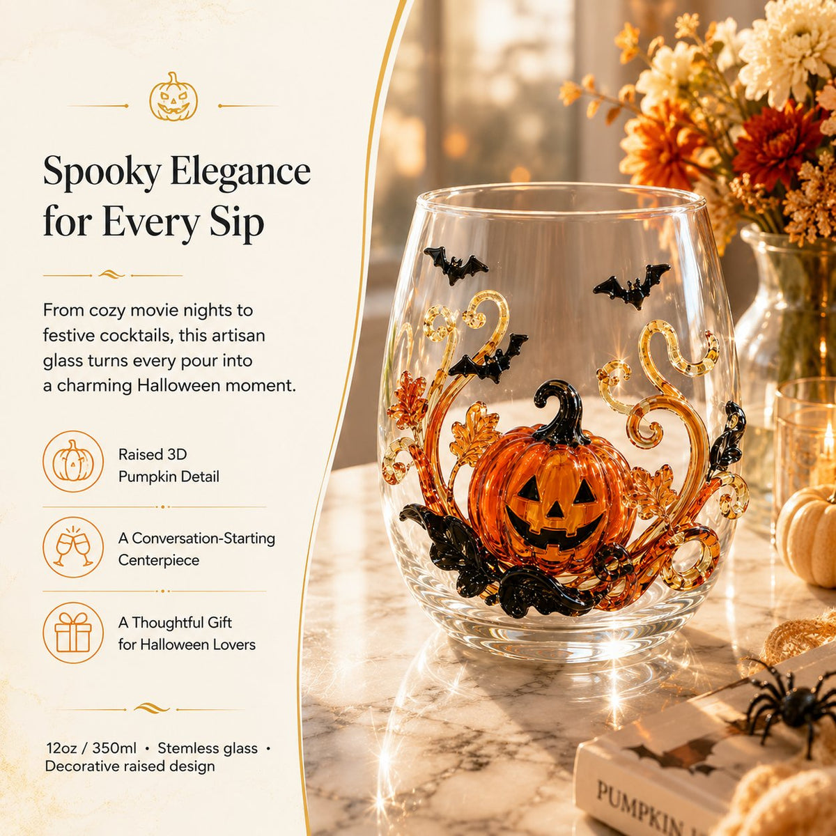 🎃 🎃 3D Halloween Artisan Glassware Collection | For Magical Halloween Sips, Eye-Catching 3D Details, Luminous Festive Party Moments & Cozy Fall Home Bar Glow