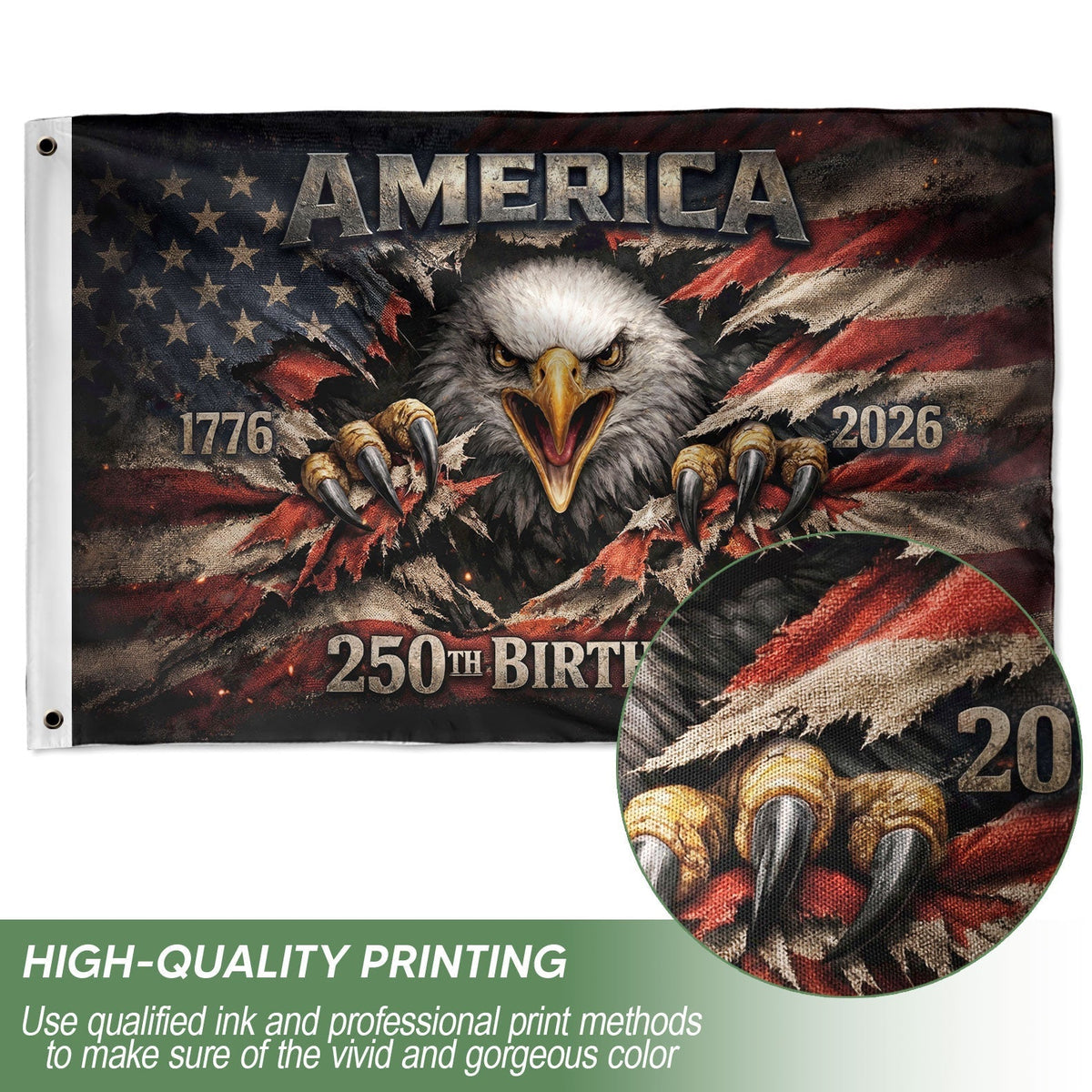 🦅1776-2026 USA 250th Anniversary Flag – Patriotic Eagle Double Sided House Flag