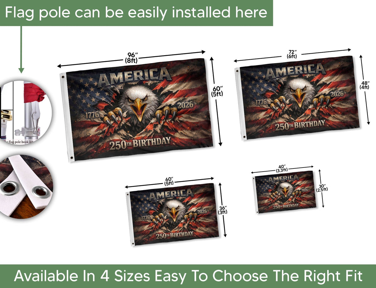 🦅1776-2026 USA 250th Anniversary Flag – Patriotic Eagle Double Sided House Flag