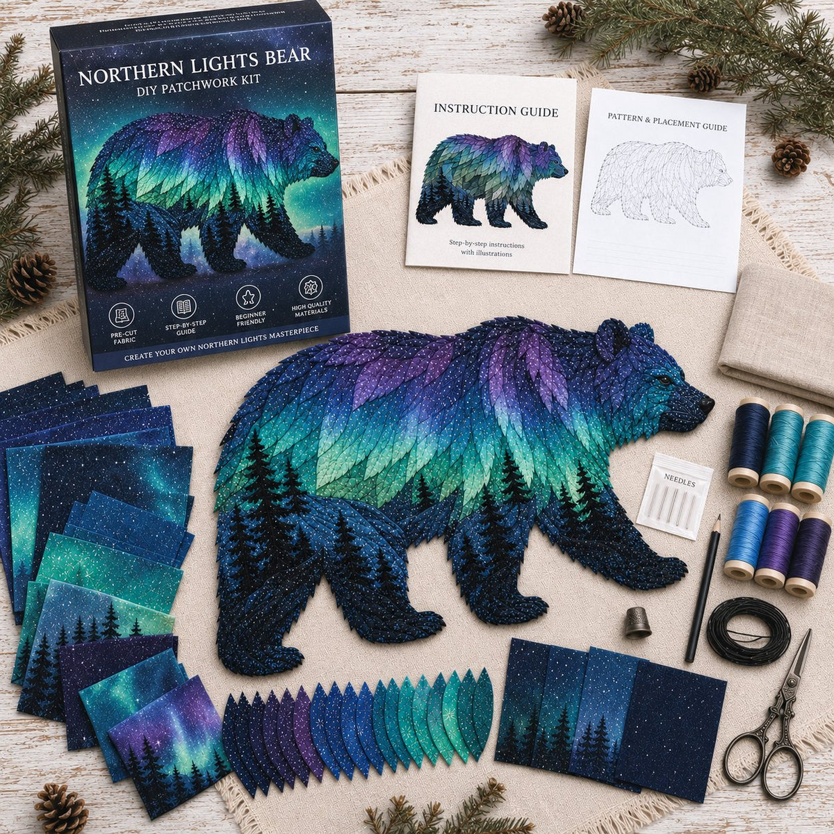 ⏳🌌🌌Last Day 50% OFF - 🐺Northern Lights Wildlife DIY Patchwork Kit