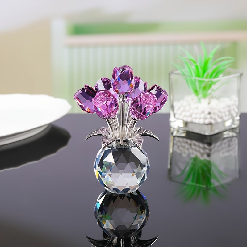 ✨🌸 Colourful Rose Figurine with Vase – Decorative Floral Home Decor Accent