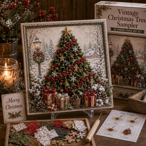 🔥🔥 LAST DAY 50% OFF – 🎄🧵 Premium 3D Christmas Fabric Poke Art Kit | No-Sew Holiday Craft with Pre-Punched Board, Fabric Squares & Display Stand 🎅✨