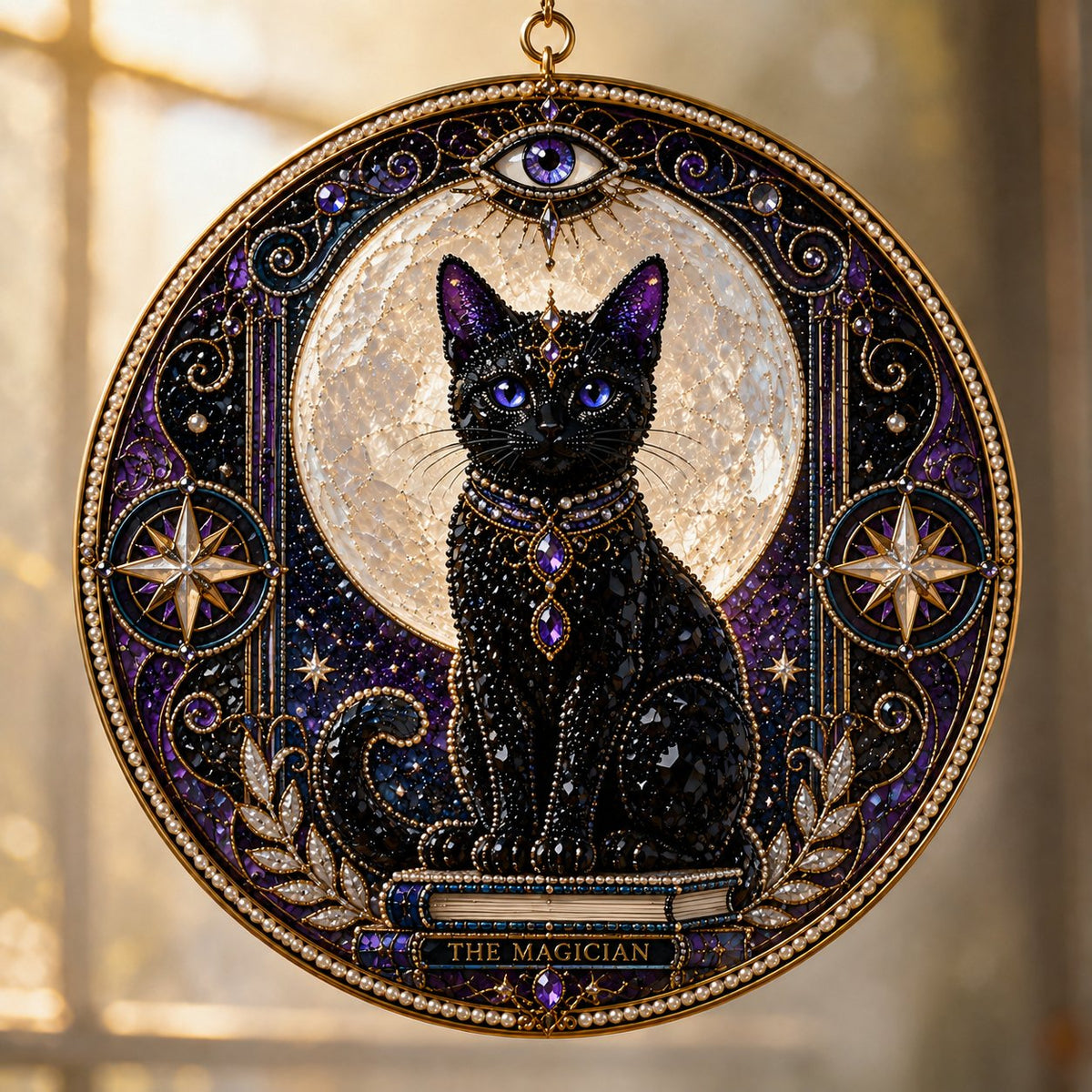 🌙🌙🐈‍⬛ LAST DAY 49% OFF – ✨ Premium 3D Pearl Celestial Black Cat Window Hanging Kit | Luxury Flocked Canvas with Scratch-Resistant Non-Fading Pearl Beads DIY Handmade Moonlight Suncatcher Decor 🔮💎