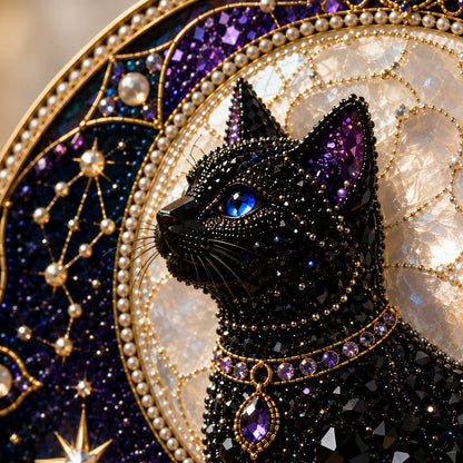 🌙🌙🐈‍⬛ LAST DAY 49% OFF – ✨ Premium 3D Pearl Celestial Black Cat Window Hanging Kit | Luxury Flocked Canvas with Scratch-Resistant Non-Fading Pearl Beads DIY Handmade Moonlight Suncatcher Decor 🔮💎