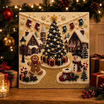 🎄🎄🎅 Premium 3D Pearl Christmas Wall Art Kit | Luxury Flocked Canvas with Scratch-Resistant Non-Fading Pearl Beads DIY Holiday Decor ⛄️❄️