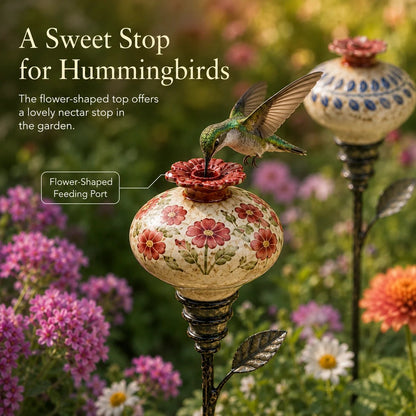 🎅🎅 2026 Christmas Gift 50% Off--🌺 Vintage Ceramic Hummingbird Feeder Garden Stake — Handcrafted Floral Bird Feeder Decoration