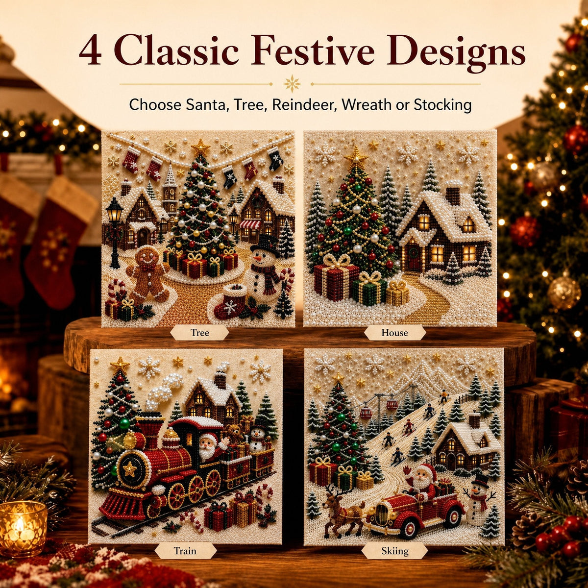🎄🎄🎅 Premium 3D Pearl Christmas Wall Art Kit | Luxury Flocked Canvas with Scratch-Resistant Non-Fading Pearl Beads DIY Holiday Decor ⛄️❄️