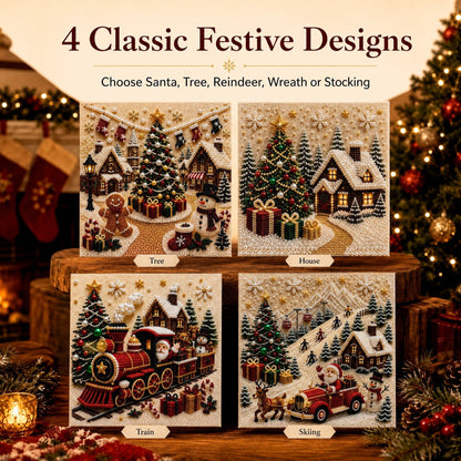 🎄🎄🎅 Premium 3D Pearl Christmas Wall Art Kit | Luxury Flocked Canvas with Scratch-Resistant Non-Fading Pearl Beads DIY Holiday Decor ⛄️❄️