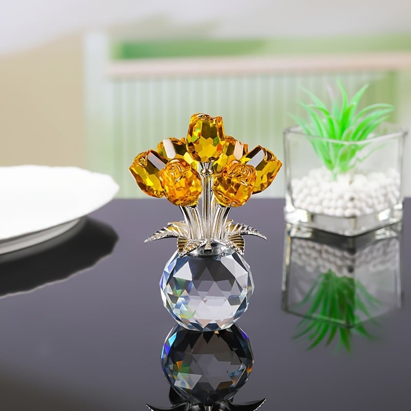 ✨🌸 Colourful Rose Figurine with Vase – Decorative Floral Home Decor Accent