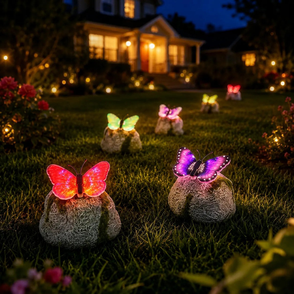 Illuminated Butterfly Stone Garden Light