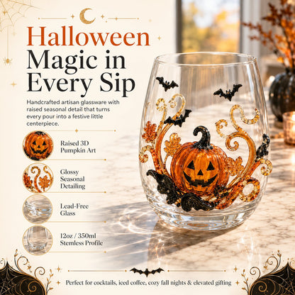 🎃 🎃 3D Halloween Artisan Glassware Collection | For Magical Halloween Sips, Eye-Catching 3D Details, Luminous Festive Party Moments & Cozy Fall Home Bar Glow