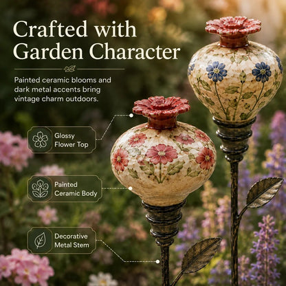 🎅 2026 Christmas Gift 50% Off--🌺 Vintage Ceramic Hummingbird Feeder Garden Stake — Handcrafted Floral Bird Feeder Decoration