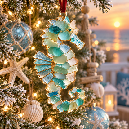 🎅 2026 Christmas Gift 50% Off--2026 Ocean Christmas Series Sea Glass Ornament Collection – Seahorse, Octopus, Jellyfish, Shark, Sea Turtle & Whale Coastal Holiday Keepsakes