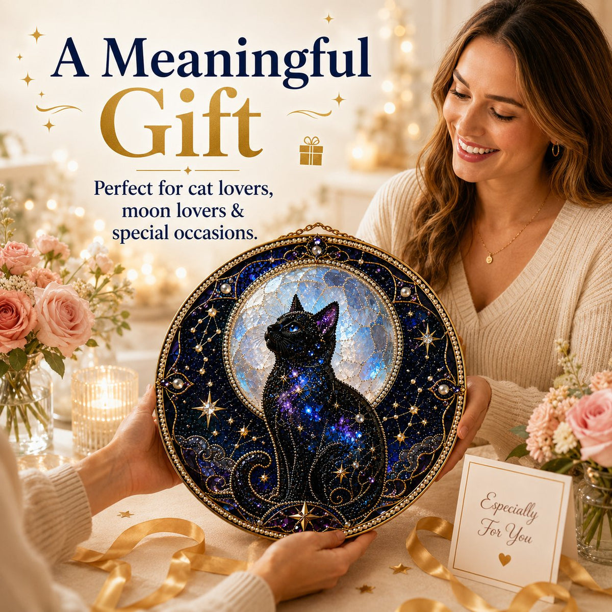 🌙🌙🐈‍⬛ LAST DAY 49% OFF – ✨ Premium 3D Pearl Celestial Black Cat Window Hanging Kit | Luxury Flocked Canvas with Scratch-Resistant Non-Fading Pearl Beads DIY Handmade Moonlight Suncatcher Decor 🔮💎