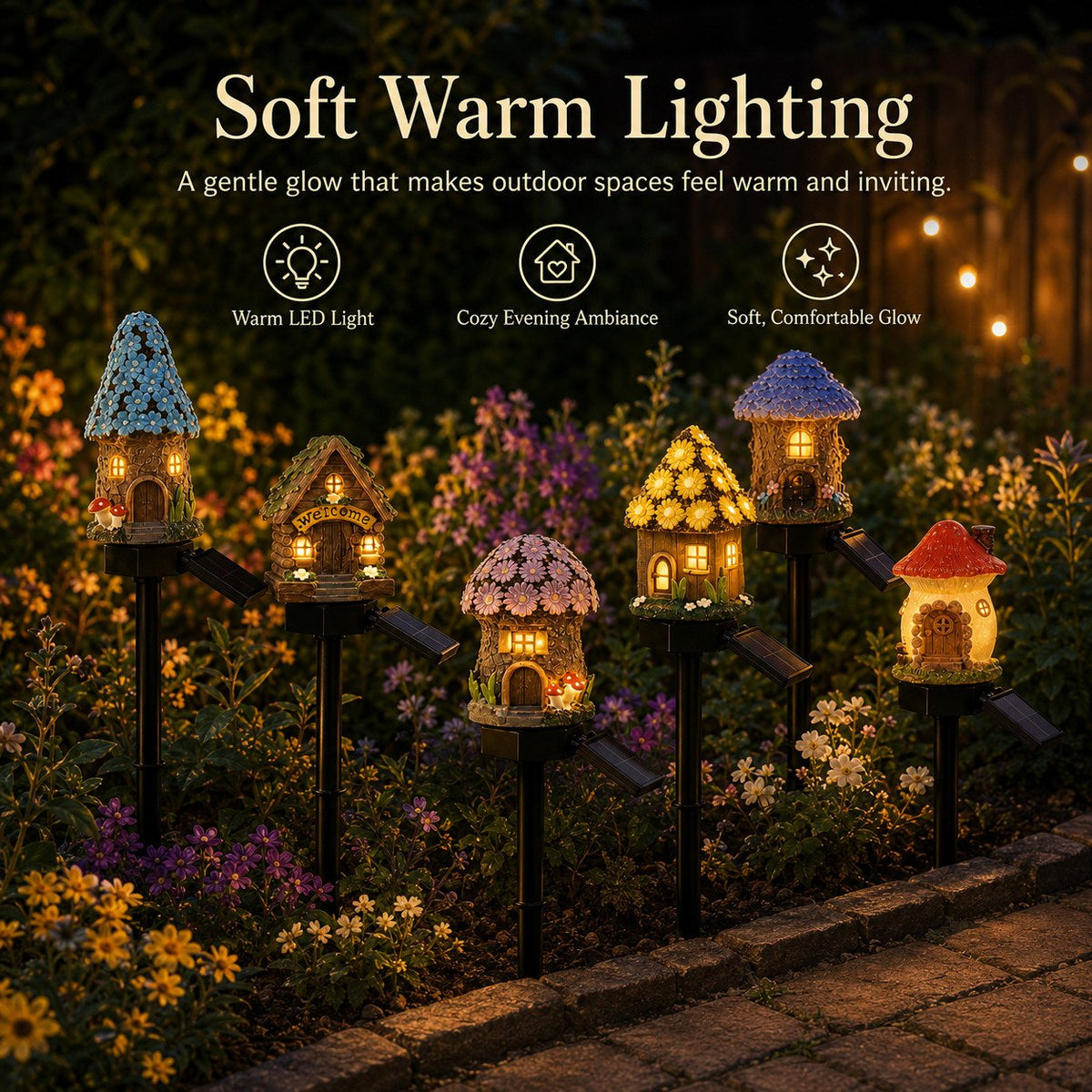 🍄🍄Solar Fairy-Tale Mushroom Cottage Garden Light