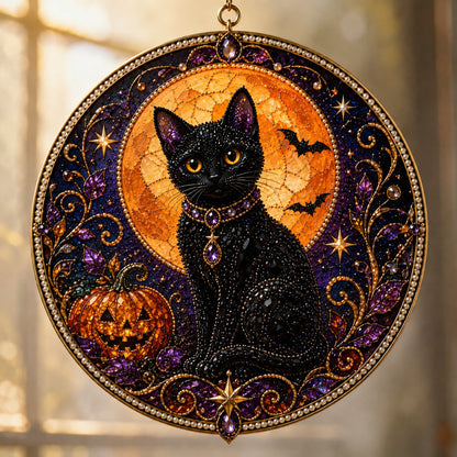 🌙🌙🐈‍⬛ LAST DAY 49% OFF – ✨ Premium 3D Pearl Celestial Black Cat Window Hanging Kit | Luxury Flocked Canvas with Scratch-Resistant Non-Fading Pearl Beads DIY Handmade Moonlight Suncatcher Decor 🔮💎