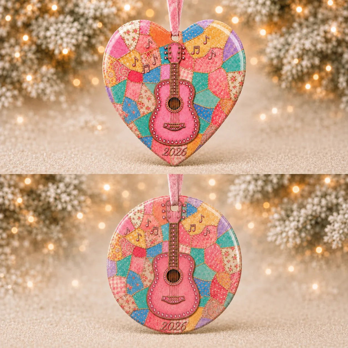 🎅 2026 Christmas Gift 50% Off--🎁Last Day 50% OFF 🎸 Pink Guitar Memorial Heart Ornament