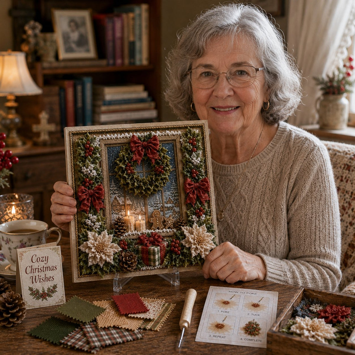 🔥🔥 LAST DAY 50% OFF – 🎄🧵 Premium 3D Christmas Fabric Poke Art Kit | No-Sew Holiday Craft with Pre-Punched Board, Fabric Squares & Display Stand 🎅✨