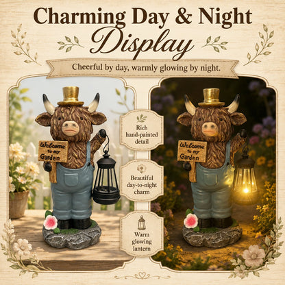 🐂🐂Handcrafted Highland Cow Solar Garden Lantern Statue