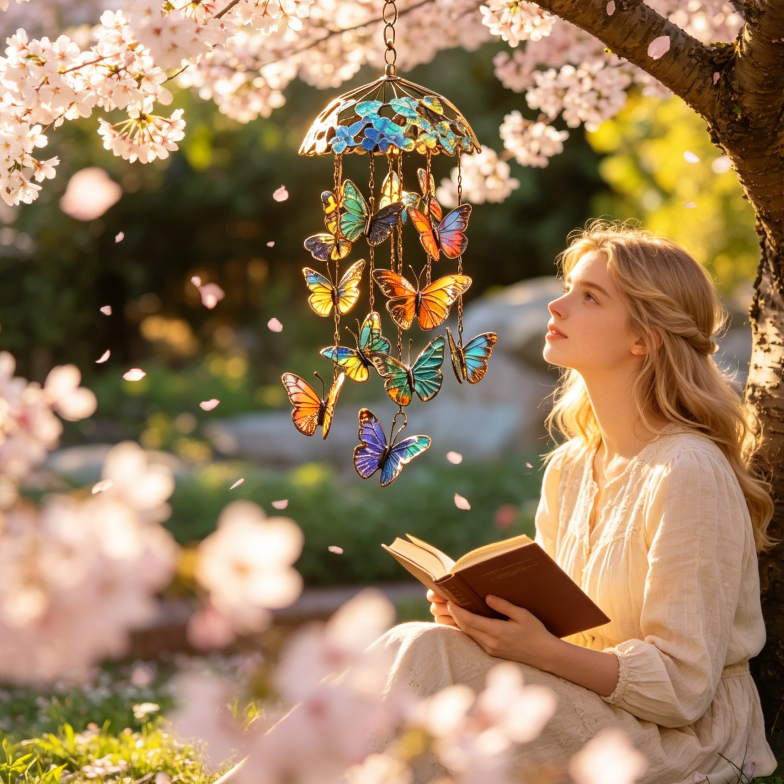 🦋🎐Vibrant Stained Glass Butterfly Wind Chimes
