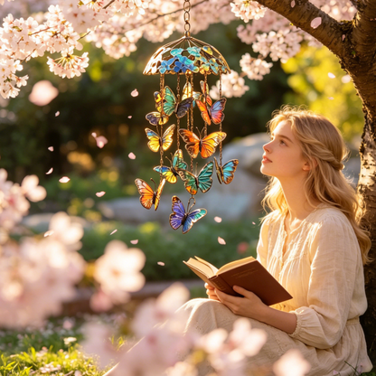 🦋🎐Vibrant Stained Glass Butterfly Wind Chimes