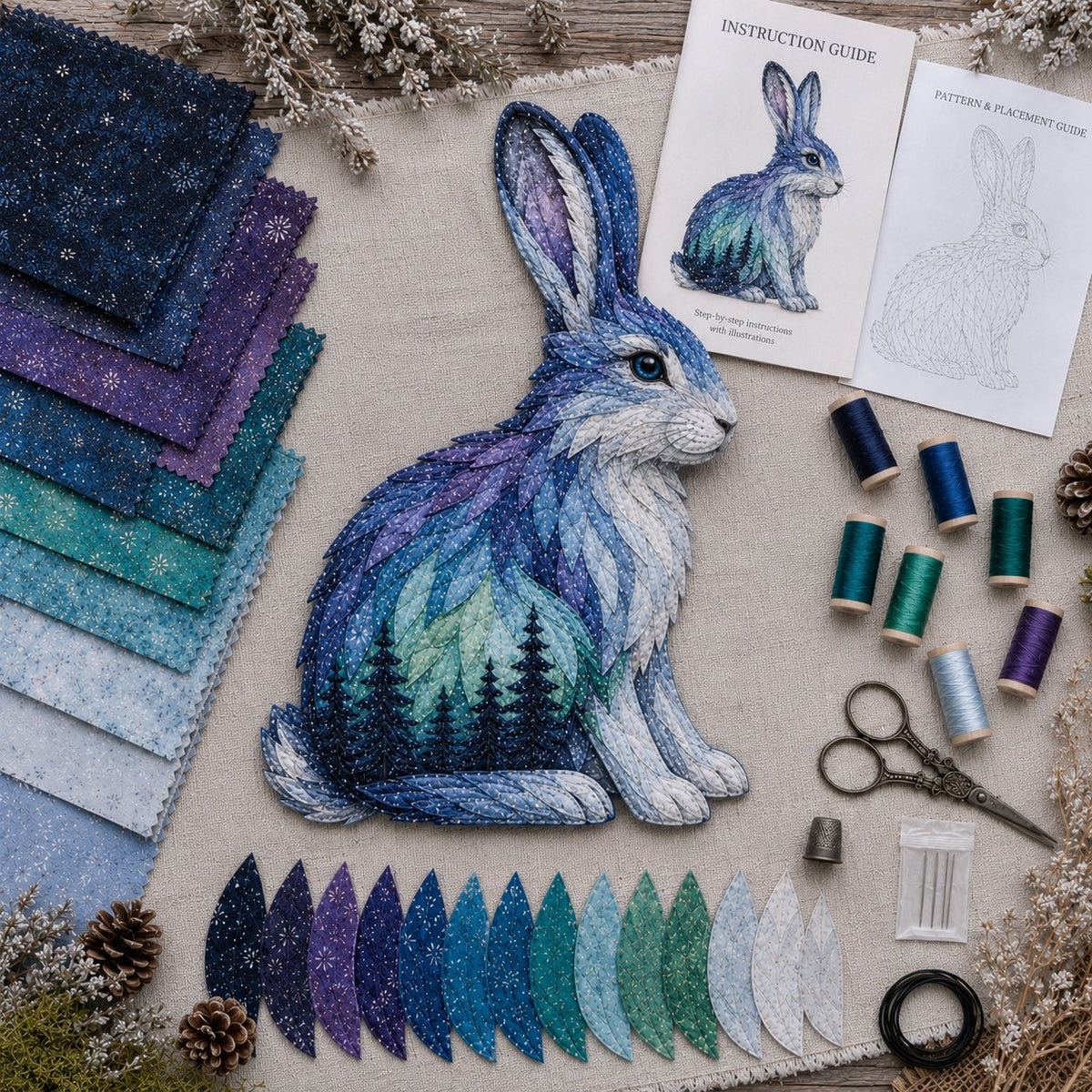 ⏳🌌Last Day 50% OFF - 🐺Northern Lights Wildlife DIY Patchwork Kit