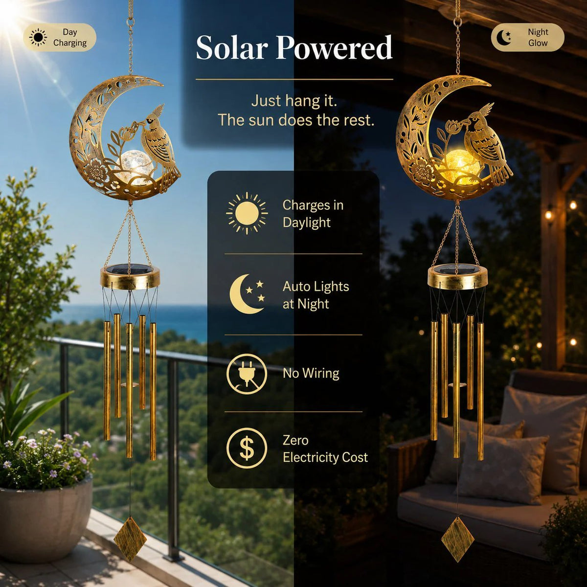 🌙🌙✨ Moon Courtyard Solar Wind Chime