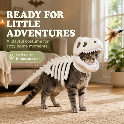 🔥Last Day 50% OFF🦖Dinosaur Skeleton Cat Costume | Halloween Pet Outfit • Photo Prop • Soft Plush