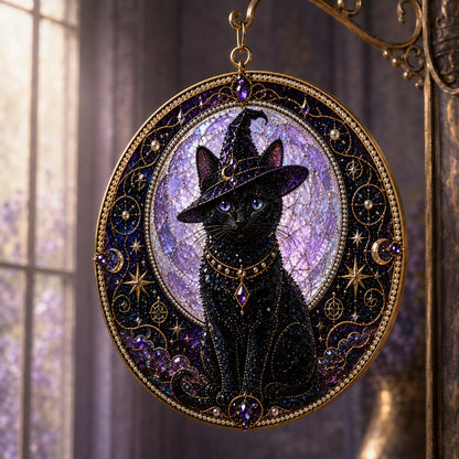 🌙🌙🐈‍⬛ LAST DAY 49% OFF – ✨ Premium 3D Pearl Celestial Black Cat Window Hanging Kit | Luxury Flocked Canvas with Scratch-Resistant Non-Fading Pearl Beads DIY Handmade Moonlight Suncatcher Decor 🔮💎