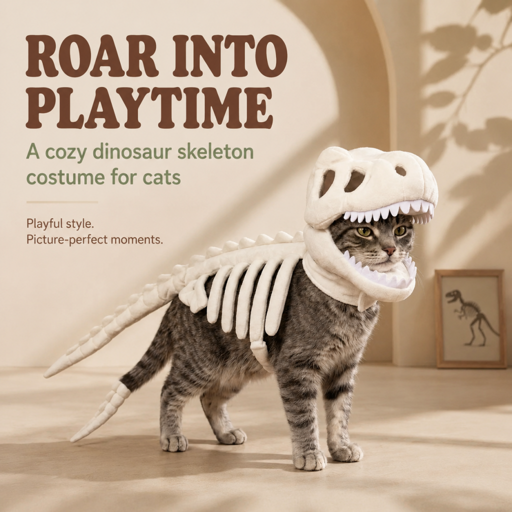 🔥Last Day 50% OFF🦖Dinosaur Skeleton Cat Costume | Halloween Pet Outfit • Photo Prop • Soft Plush